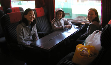 Lori, Max, and Lauren getting ready for their big train adventure!